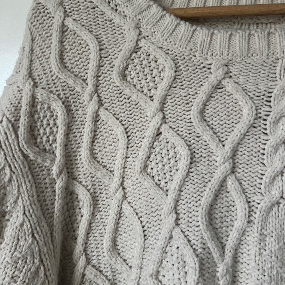 Cream Patchwork Style Cable Knit Sweater